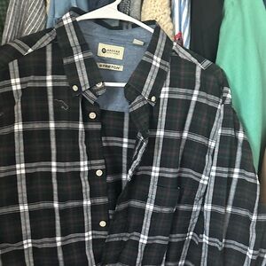 Haggar Men's Dark Plaid Dress Shirt Christmas season shirt xl stretch shirt